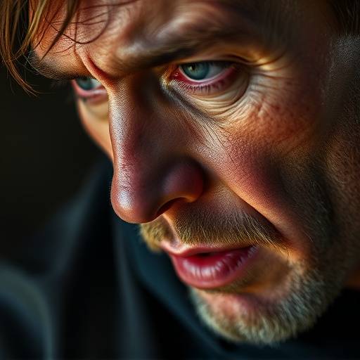 Close-up van een acteur die een emotionele rol speelt.