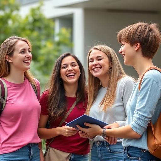 Een groep studenten die samen lachen tijdens een informele pauze