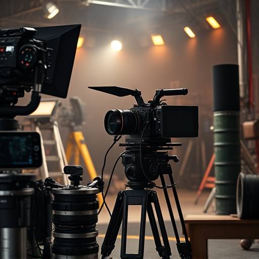 Een set van filmapparatuur op een productieterrein