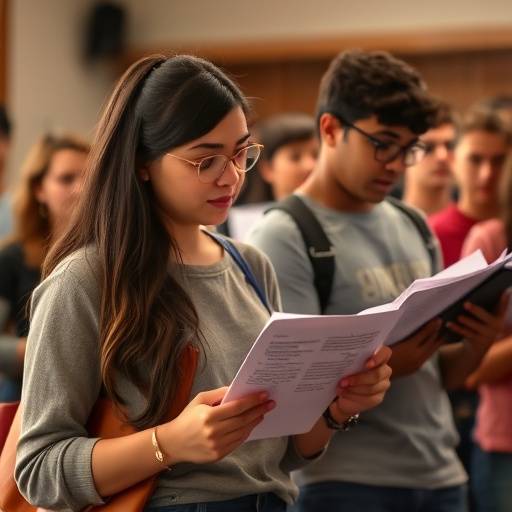 Studenten die zich voorbereiden op een auditie met notities