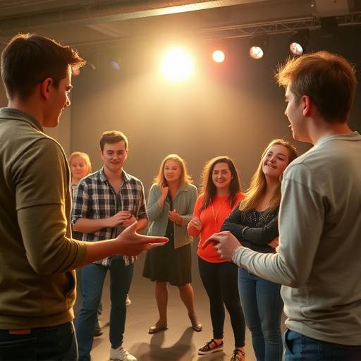 Studenten in een workshop improvisatietheater