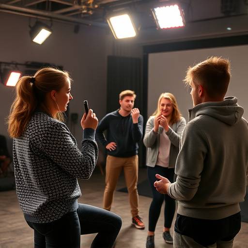 Studenten oefenen acteertechnieken in een studio met goede belichting